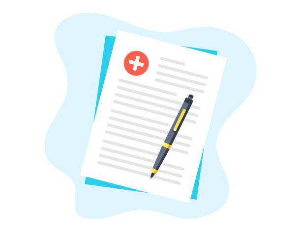 Medical record. Flat design. Claim form, application, prescription, healthcare documents, patient case, medical report concepts. Vector illustration